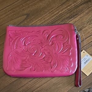 Patricia Nash Hot Pink Embossed Leather Wristlet